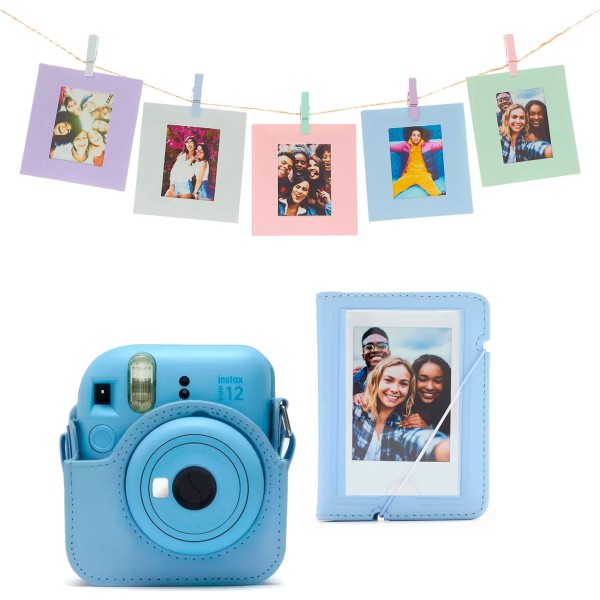 Fujifilm instax mini 12 accesorios kit pastel blue /  funda instax mini 12 + álbum de fotos + paquete de 10 tarjetas